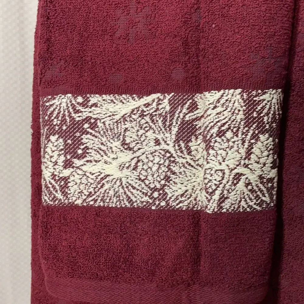 Santens burgundy deep red bath towel hand towel combo in snow pine claret NWT